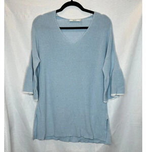 Womens Ost V-Neck Pullover Sweater Bell Sleeve Light Blue Mature Modest SIZe XL